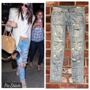 rag & bone The Dre Jeans Thrasher Ripped Denim Light Wash Size 27 ASO Celebs